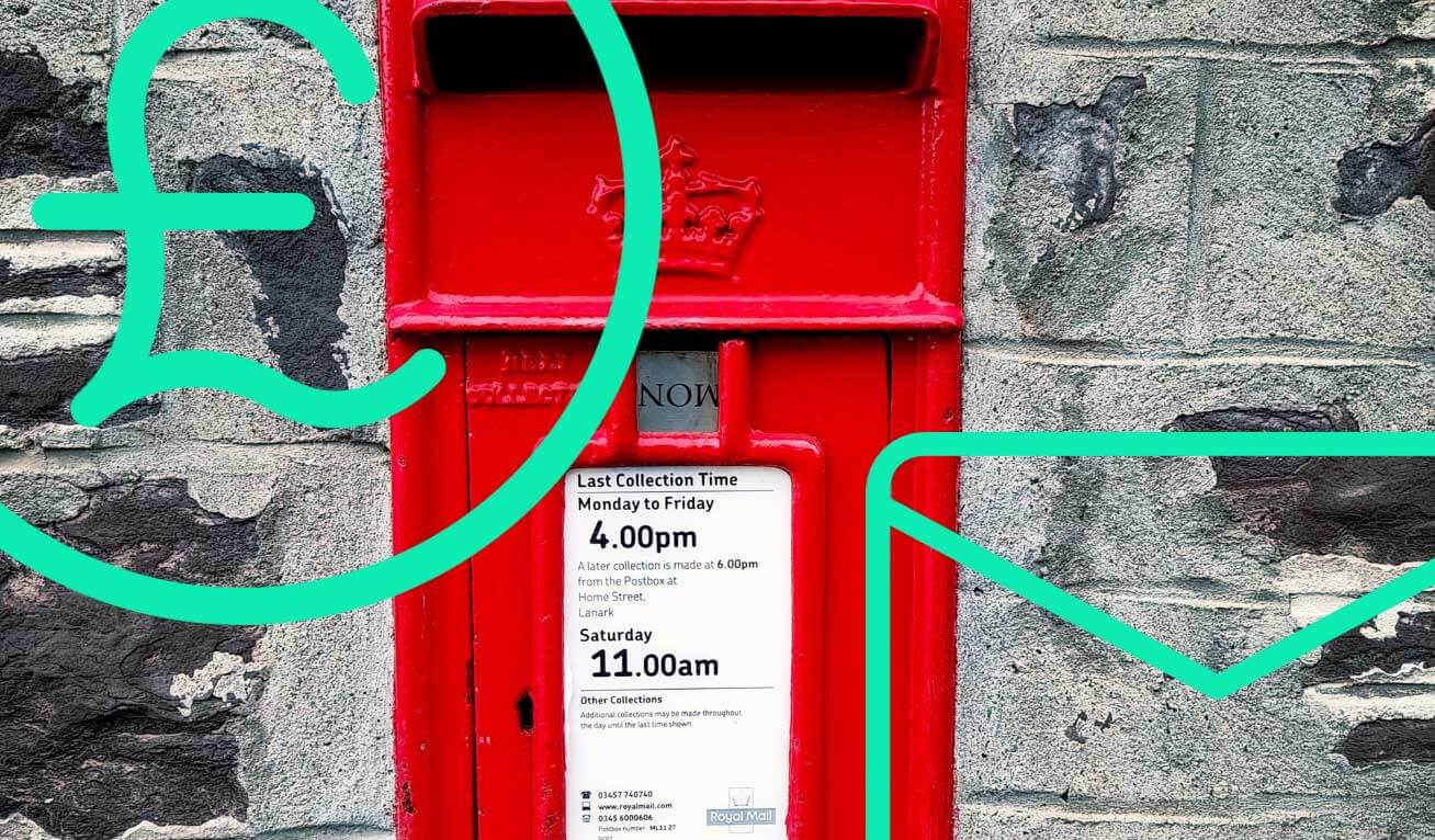 Royal Mail Post Box with PECR Fine illustration on top