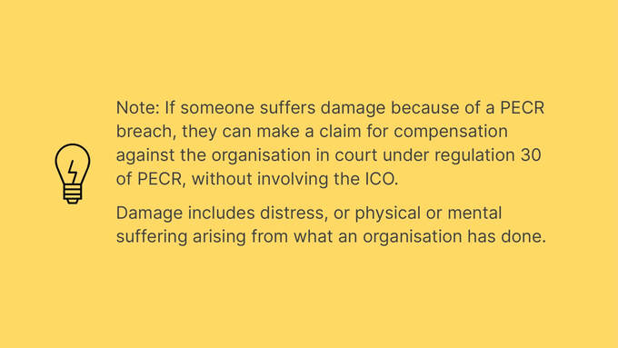 PECR course slide covering PECR enforcement warning