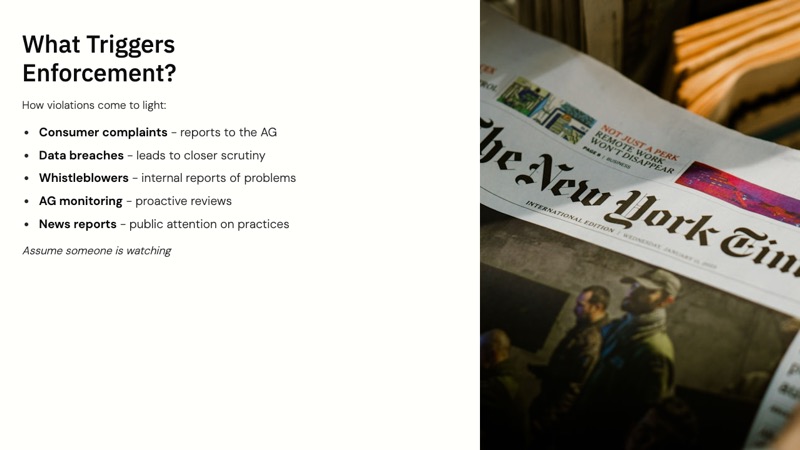 Person reading New York Times newspaper - What Triggers Enforcement