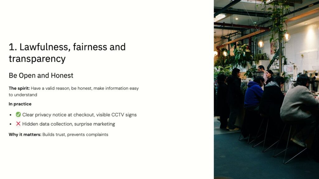 GDPR Refresher 2026 course slide - Lawfulness fairness and transparency