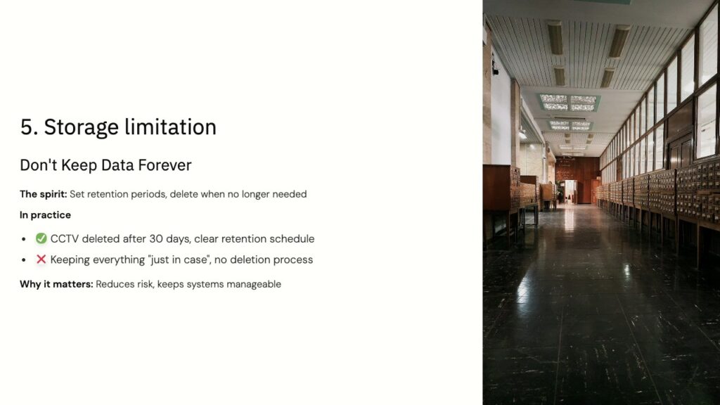 GDPR Refresher 2026 course slide - Storage limitation