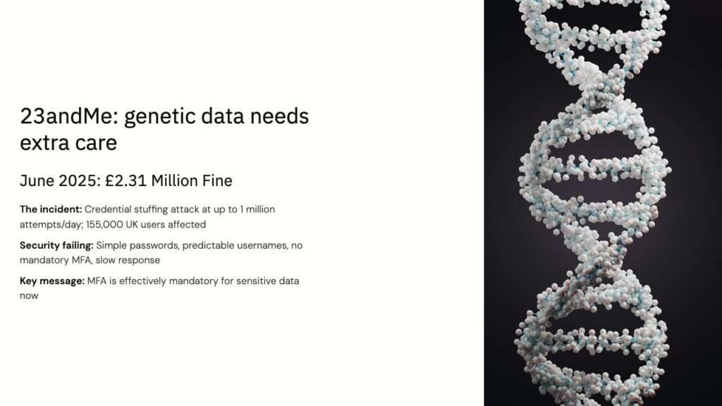 GDPR Refresher 2026 course slide - 23andMe genetic data case