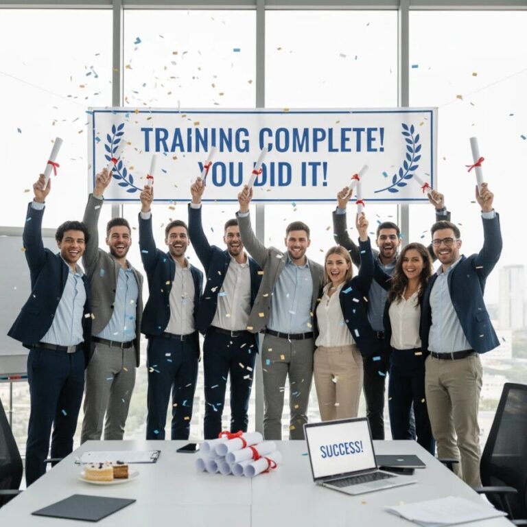 Team celebrating successful completion